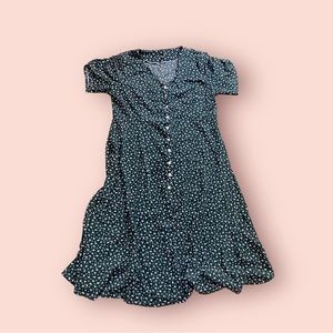 Dark Green White Flower Dress from SHEIN